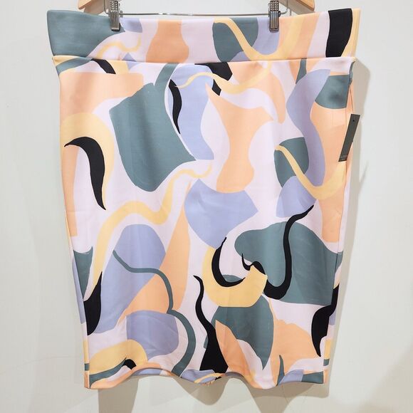 Eloquii Womens Neoprene Multi Color Abstract Print Midi Pencil Skirt Size 24 NEW - Picture 1 of 10
